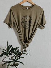Load image into Gallery viewer, Olive triblend tee with Pleasant Tree Woodworking Co. logo
