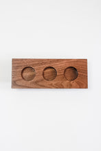 Load image into Gallery viewer, Solid walnut 3-hole tealight candle holder featuring maple accents.
